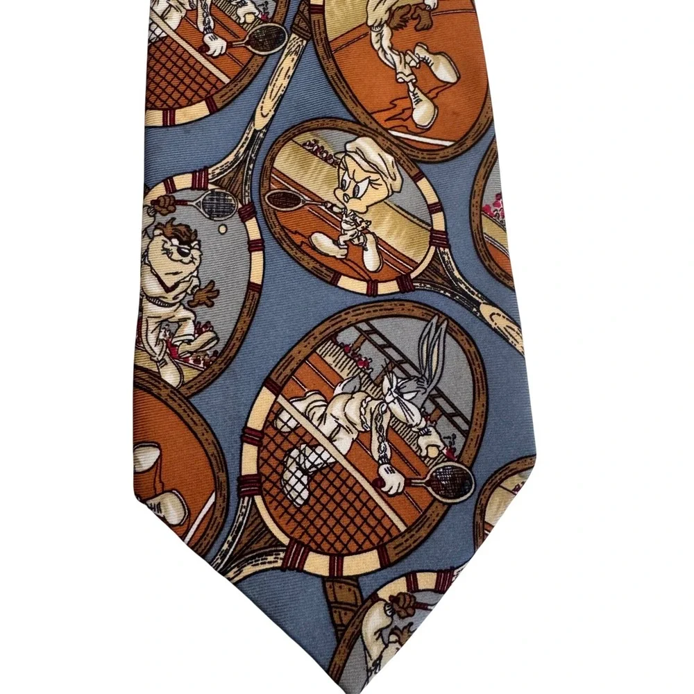 Vintage 1992 Warner Bros Looney Tunes Bugs Bunny Tennis Silk Necktie Men‎